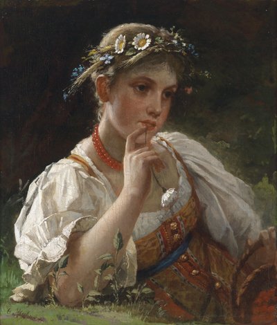 Fille en costume traditionnel avec couronne de fleurs - Firs Sergeevich Zhuravlev